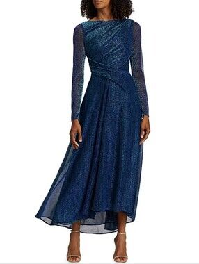 NWT Talbot Runhof Ross25 Metallic Midi Dress